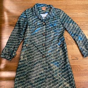 Tory Burch Navy Green Rain Boot Printed Raincoat
